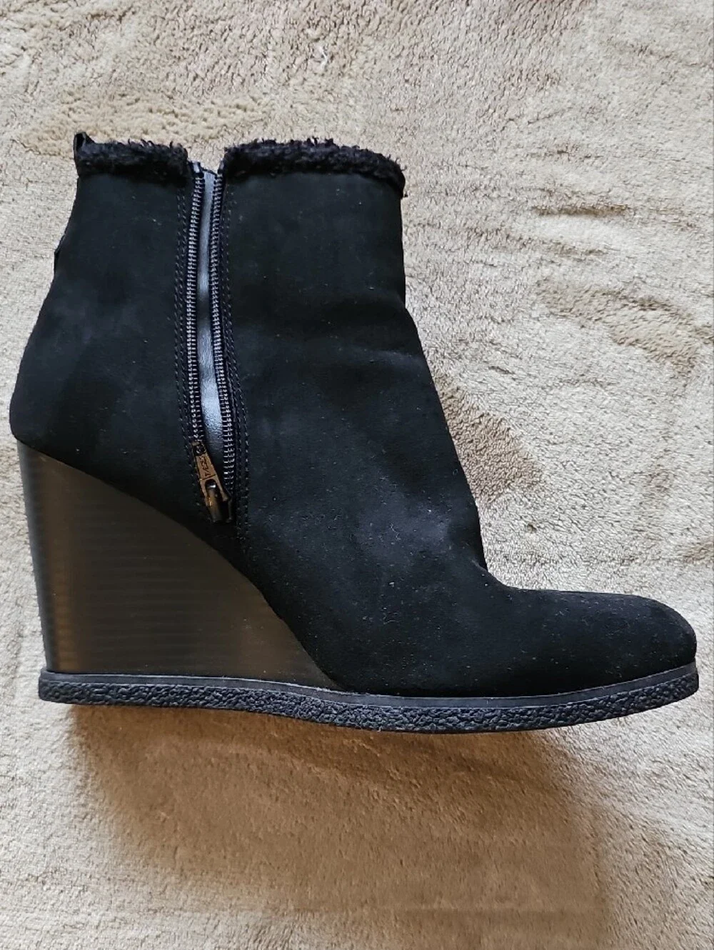 New Women's Black Suede Wedge Ankle Boot